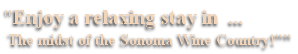 "Enjoy a relaxing stay in  ...
	The midst of the Sonoma Wine Country!”"